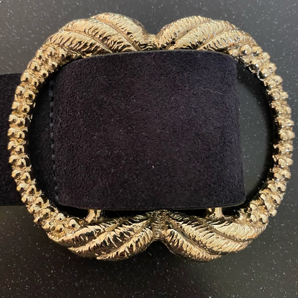 Sezane Artemis Dark Navy Blue Suede Belt w/ silver detailed belt buckle size 80